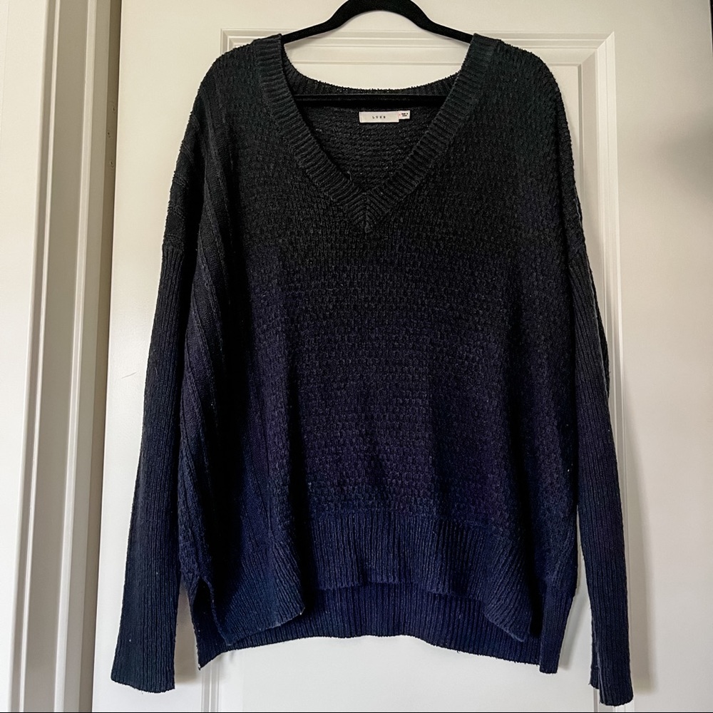 Lush Navy Blue Oversized Long Sleeve V-Neck Loose Knit Pullover Sweater
